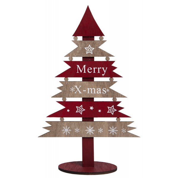 Χριστουγεννιάτικο Διακοσμητικό Ξύλινο Δεντράκι με Ευχές, Κόκκινο (27cm)